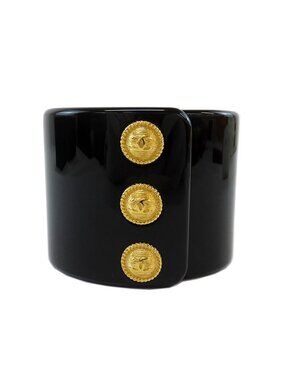 Chanel Bangle Coco Button Mark Bracelet Black Gold GP Metal